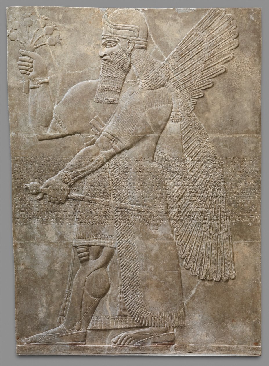 Painel de Socorro, Neo-Assírio, c.883-859 aC (gybsum alabaster) de Neo Assyrian