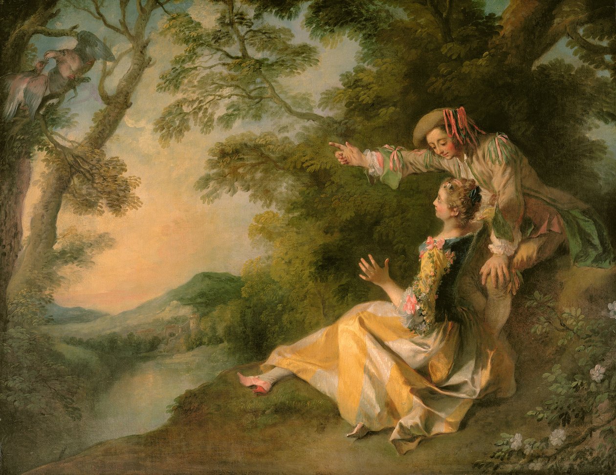 Amantes em uma paisagem de Nicolas Lancret