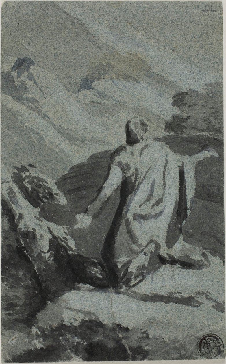 Homem a rezar no deserto de Nicolas Poussin