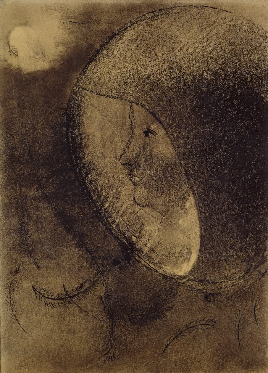 Face Celular, 1895 (carvão sobre papel) de Odilon Redon
