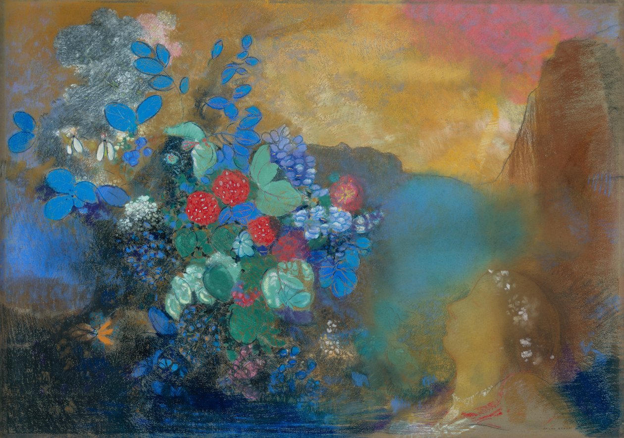 Ophelia entre as flores de Odilon Redon