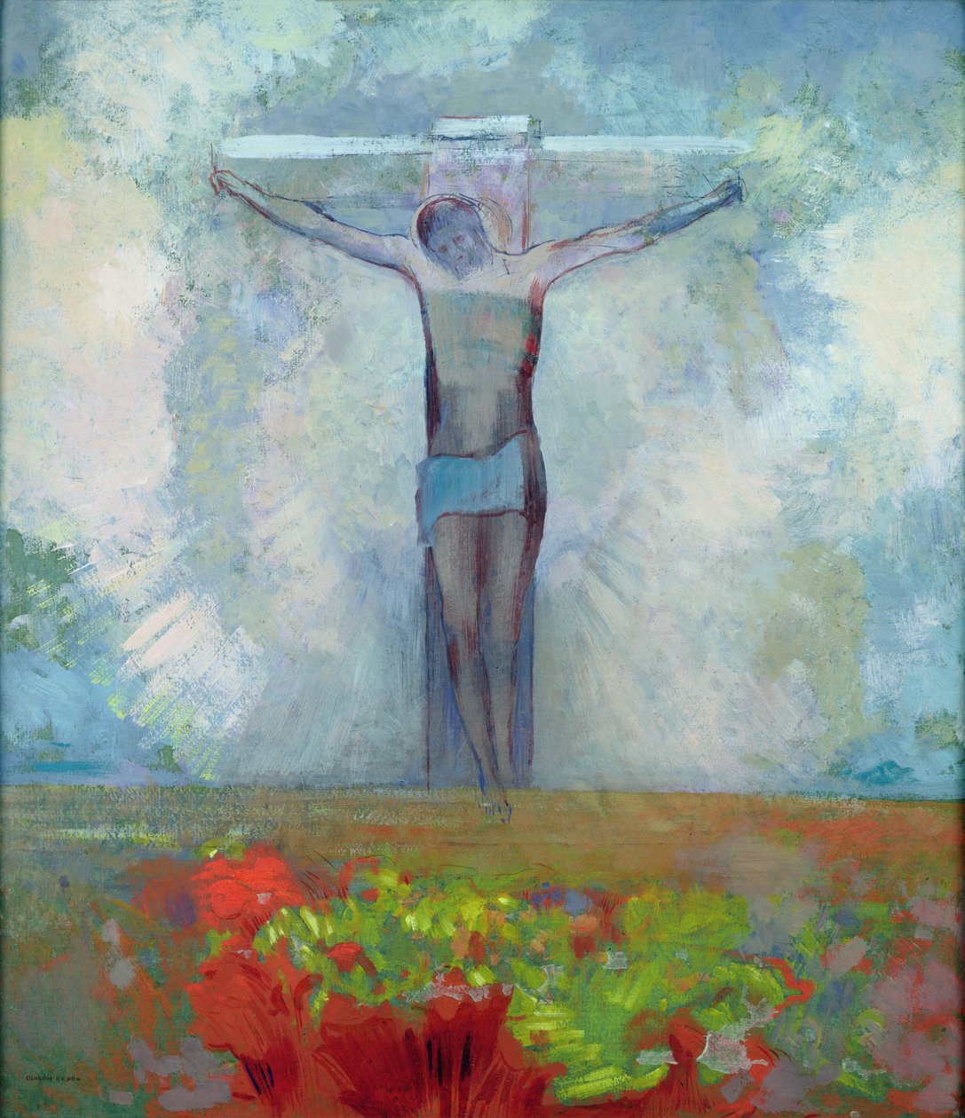 A Crucificação, c.1910 (óleo no cartão) de Odilon Redon