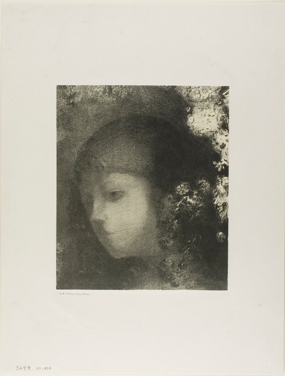 Cabeça de criança com flores de Odilon Redon