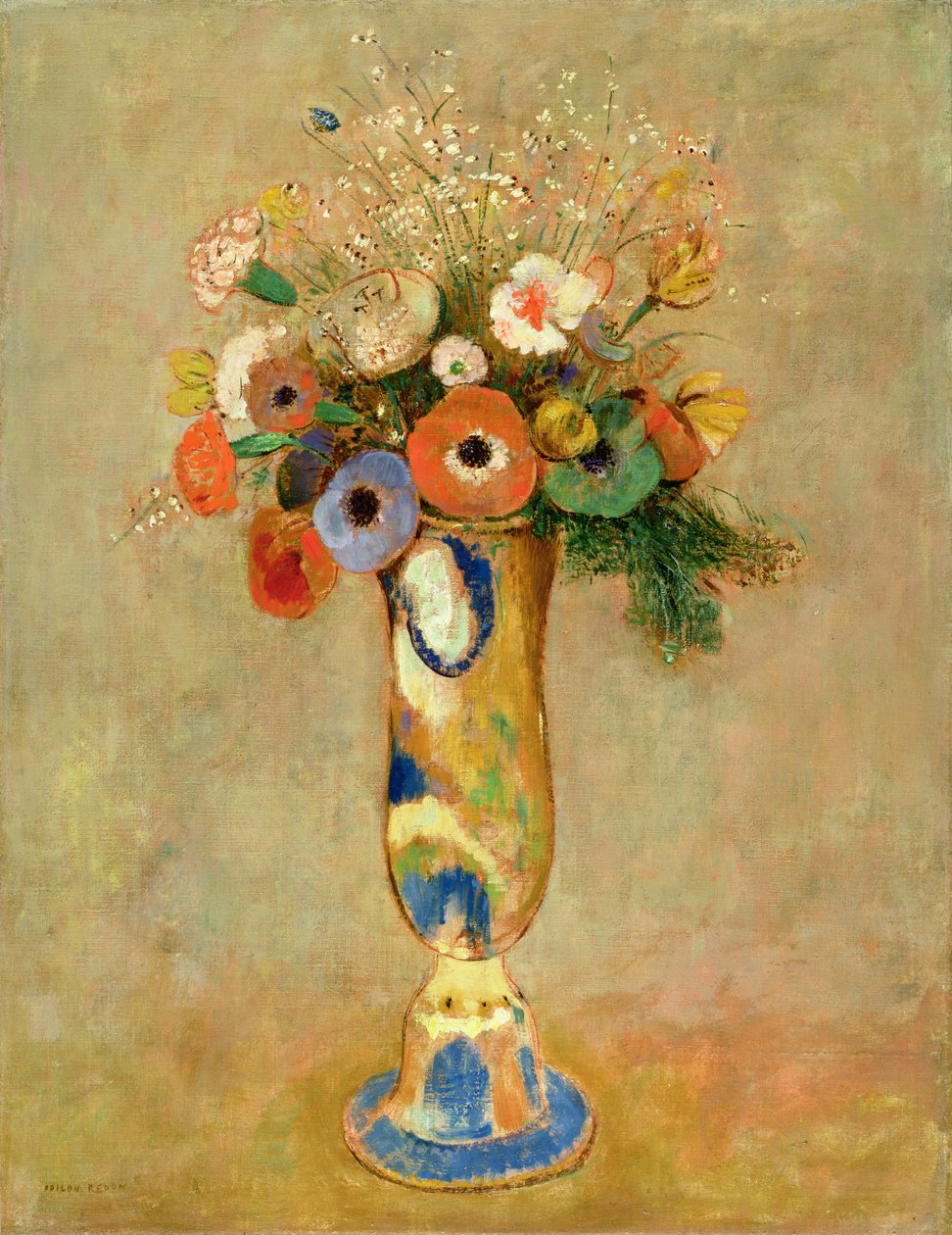 Flores em um vaso pintado de Odilon Redon