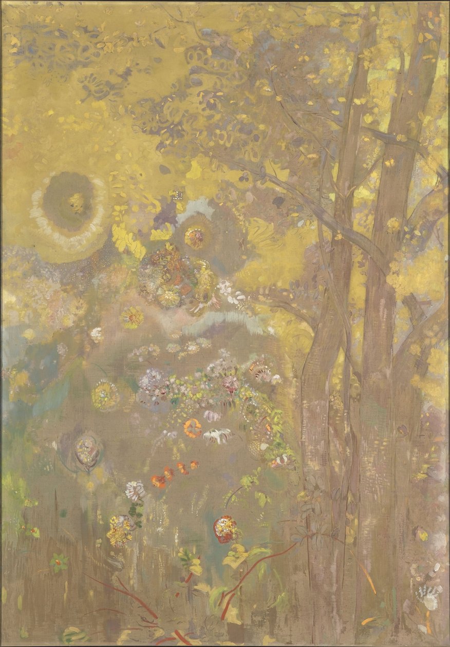 Árvores em um fundo amarelo, 1901 de Odilon Redon