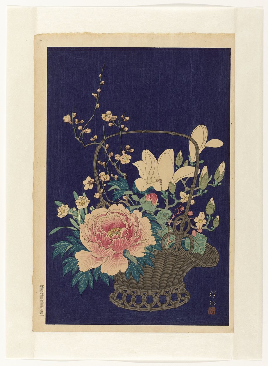 Cesto de flores de bambu de Ohara Koson