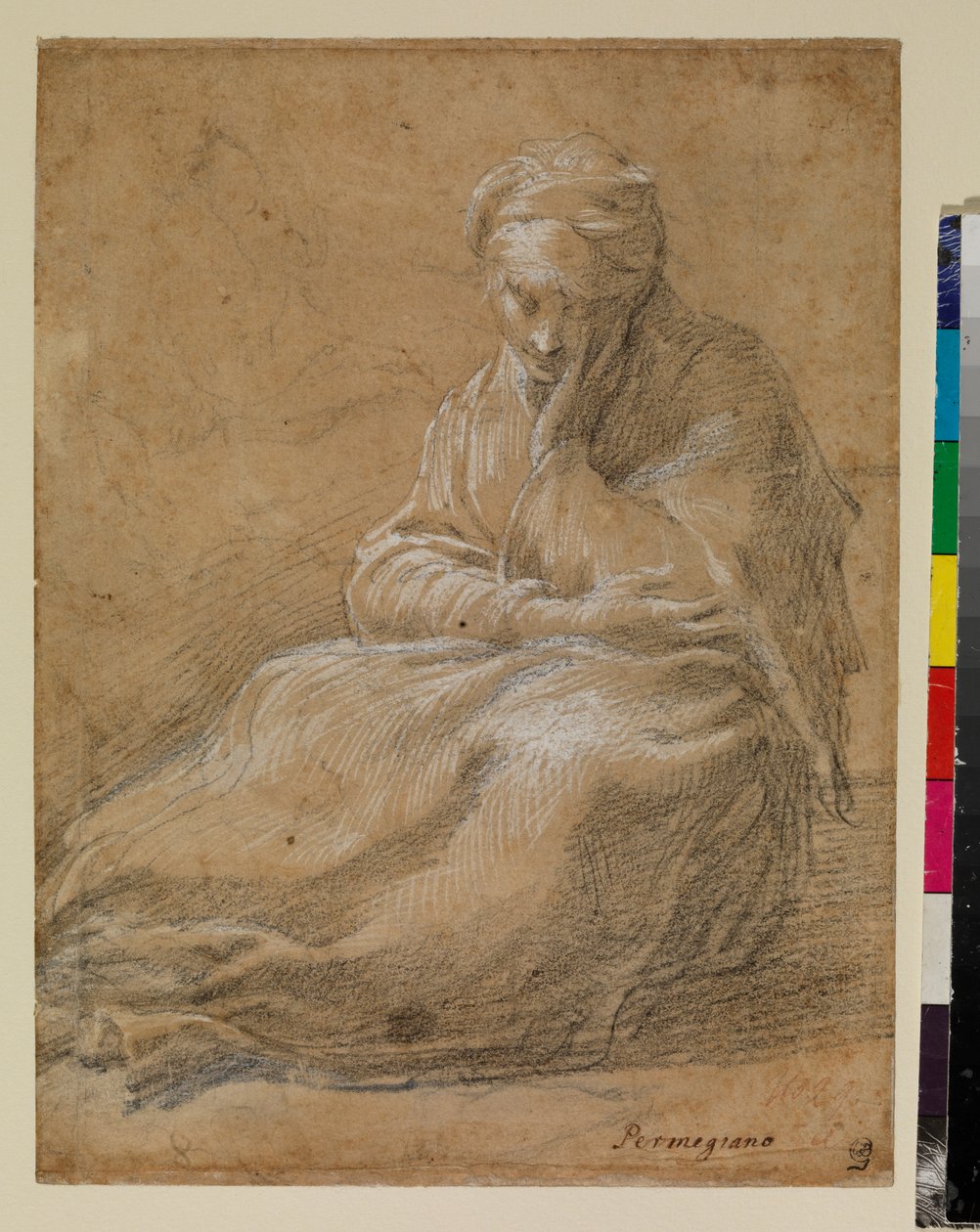 Mulher sentada no chão de Parmigianino