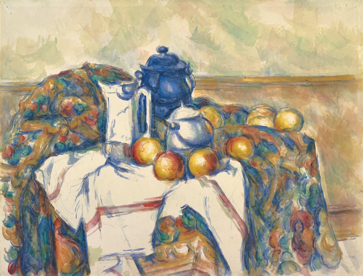 Ainda vida com pote azul, c.1900 (aquarela sobre grafite) de Paul Cézanne