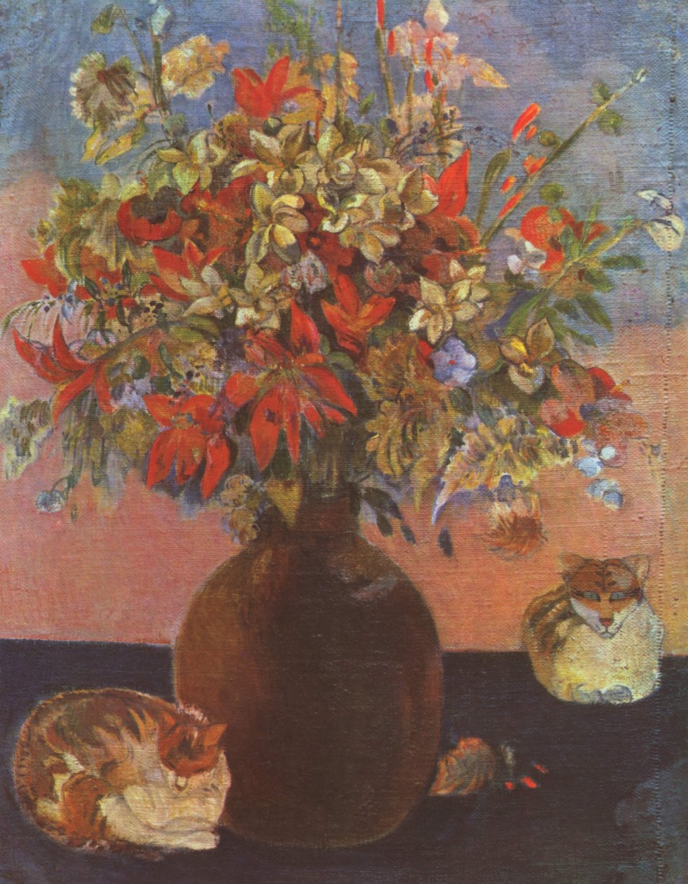 Flores e gatos de Paul Gauguin