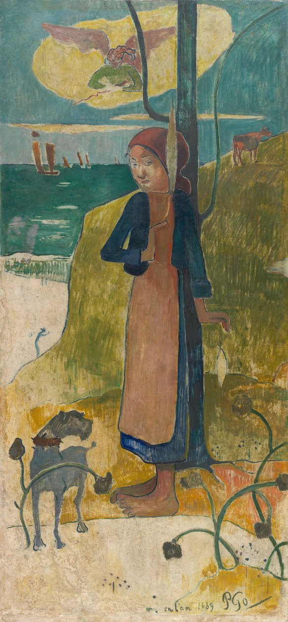 Bretonne jovem com roda de fiar ou Joana d&39;Arc de Paul Gauguin