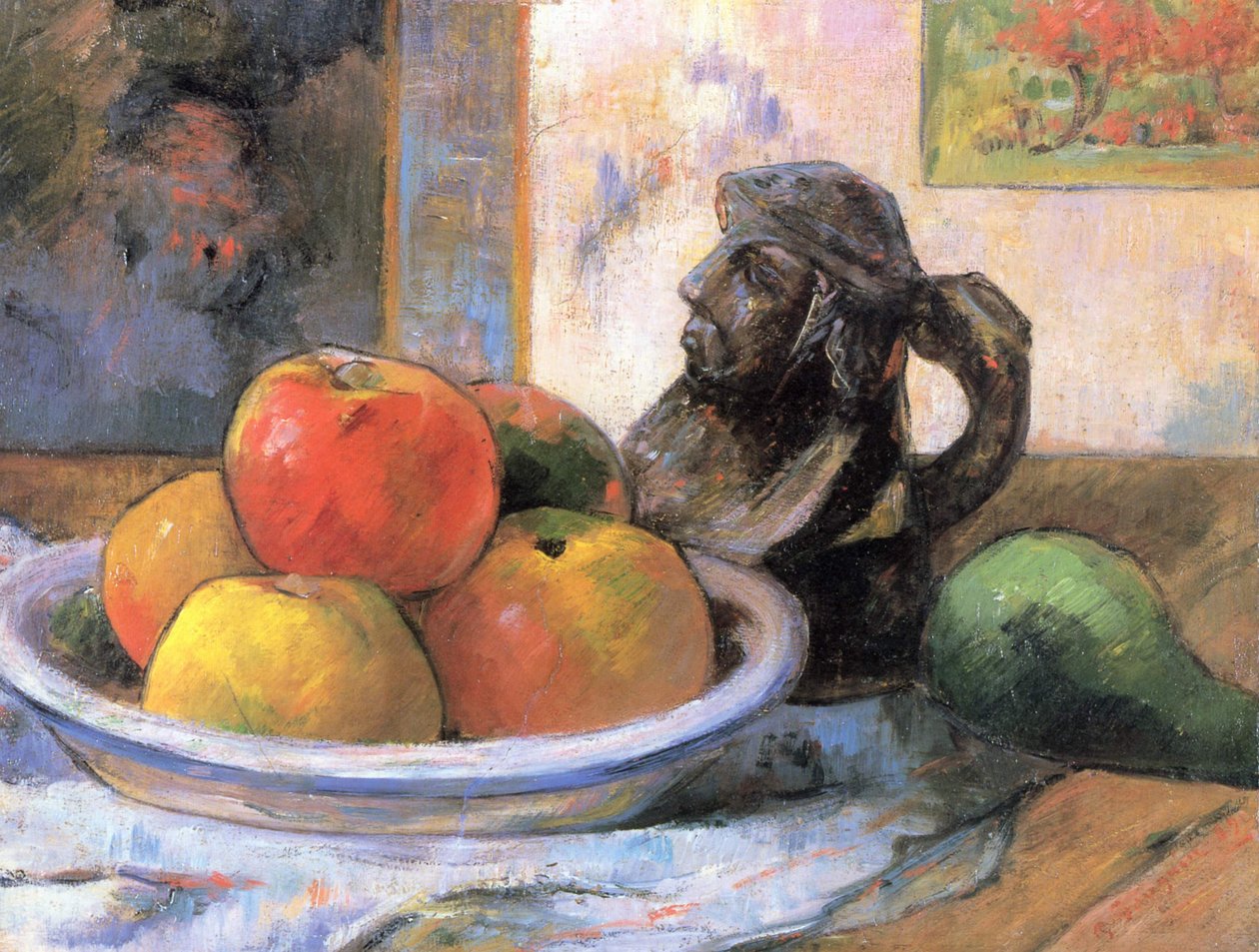 Ainda vida com maçãs, pêra e jarro de Paul Gauguin