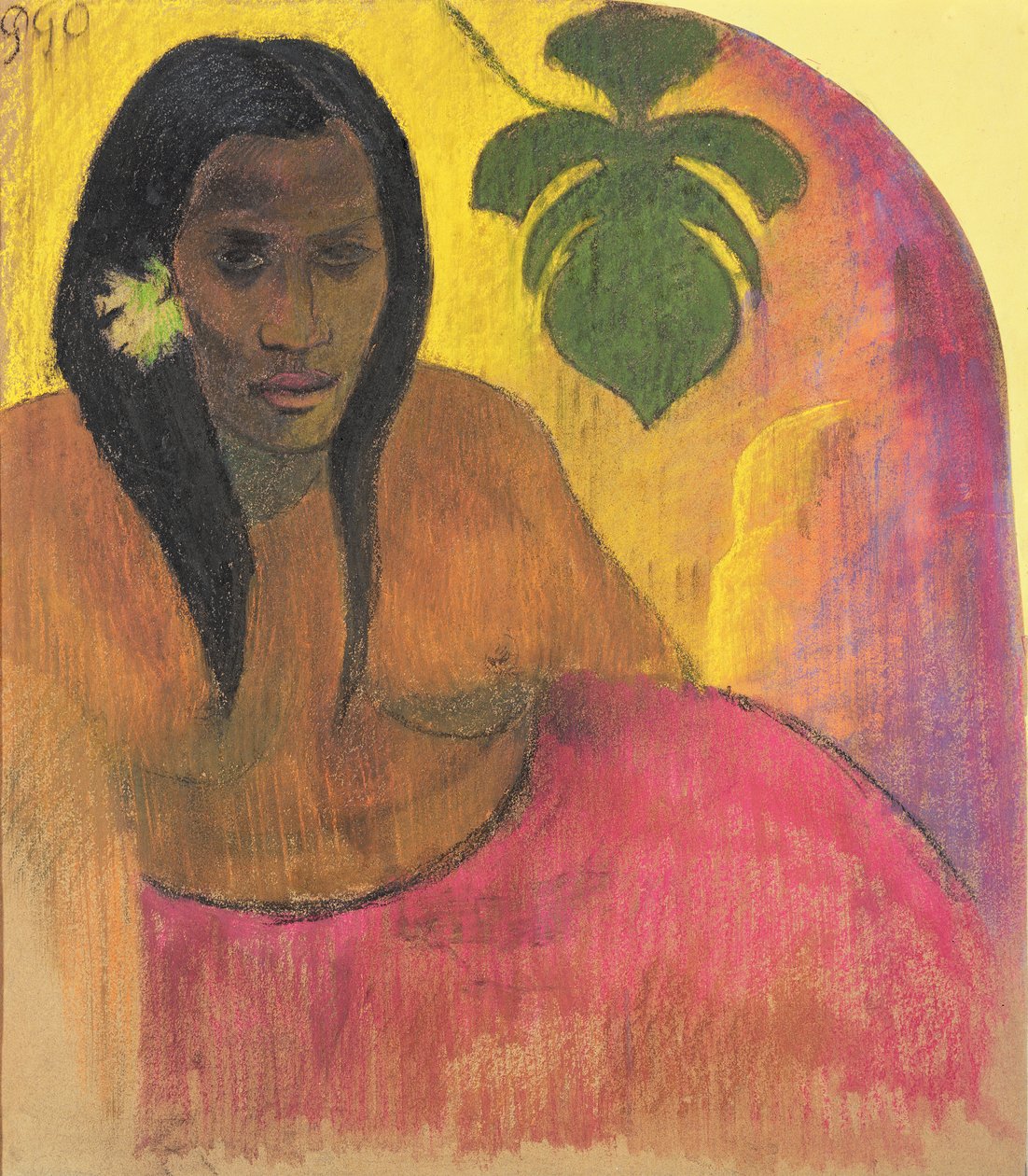 Mulher Taitiana, c.1894 (carvão e pastel sobre papel colocado a bordo) de Paul Gauguin