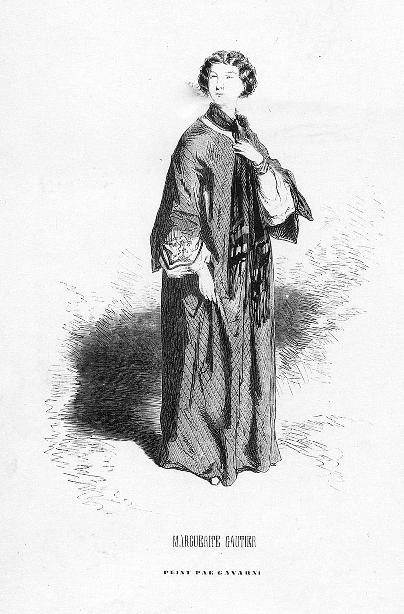 Marguerite Gautier, ilustração de &39;A dama com camelias&39; de Alexandre Dumas, edição publicada em 1858 de Paul Gavarni