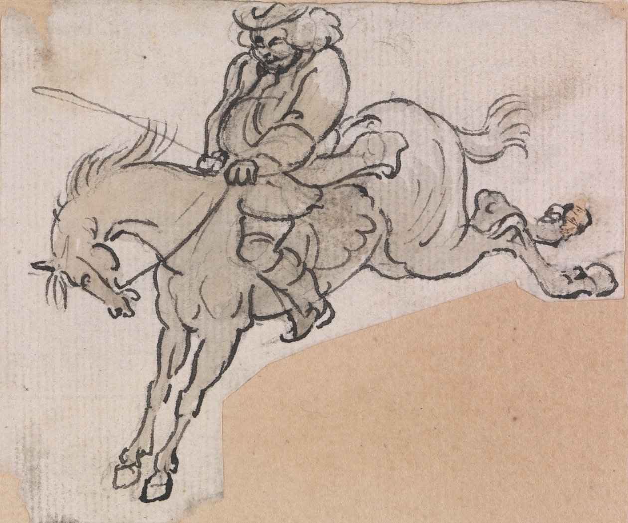 Stout Man em um cavalo bucking de Paul Sandby