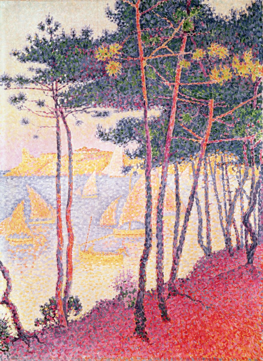 Barcos à vela e pinheiros, 1896 de Paul Signac