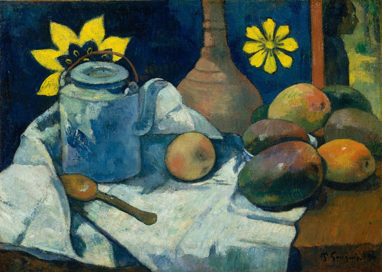 Ainda vida com bule e fruta, 1896 de Paul Gauguin