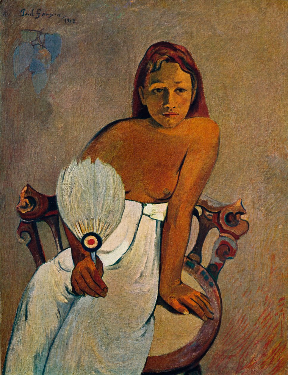 A menina com um leque, 1902 de Paul Gauguin