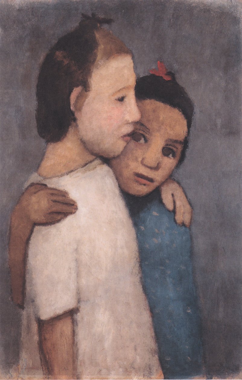 Duas garotas de vestido branco e azul de Paula Modersohn Becker