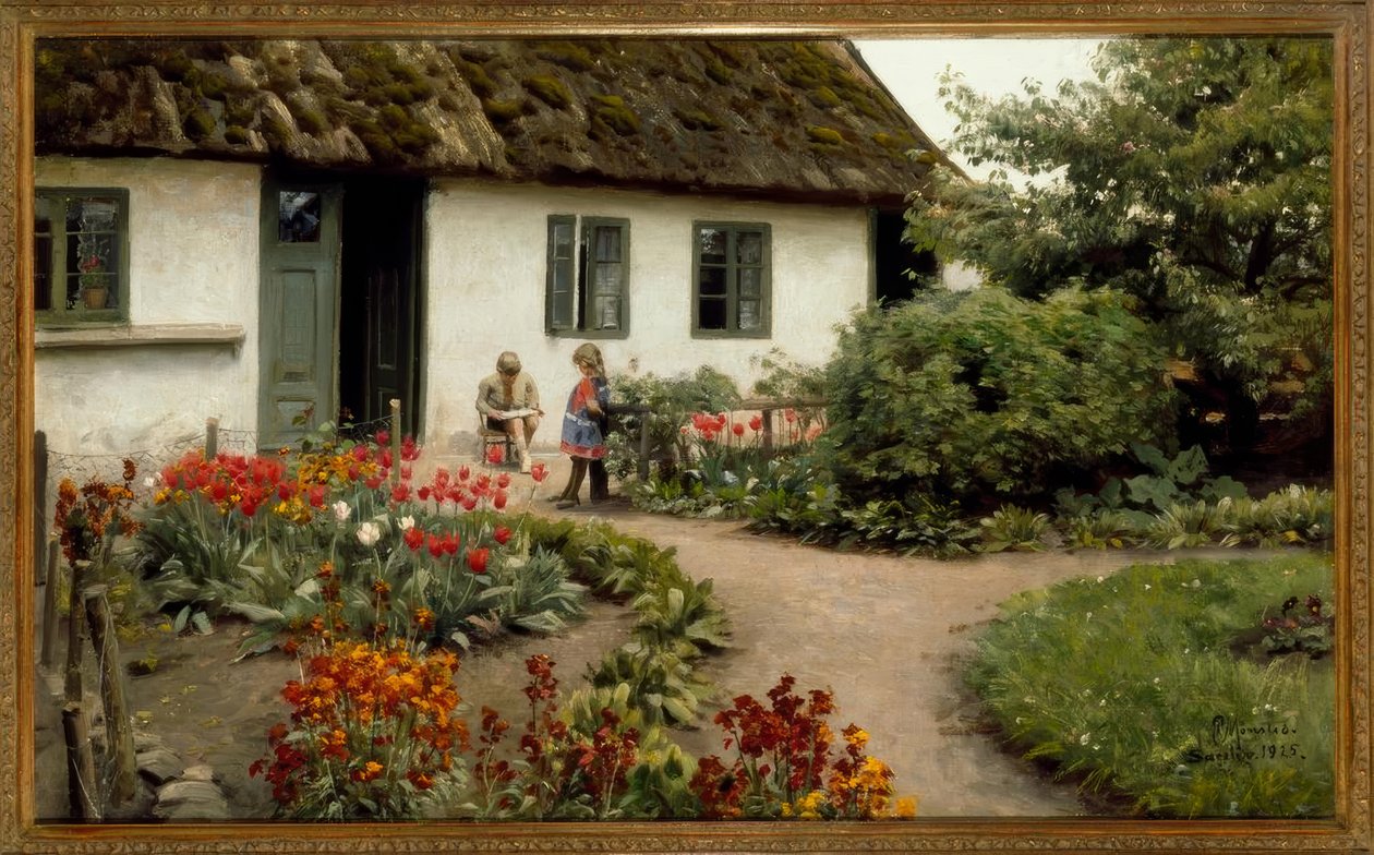 Lição de leitura no jardim de Peder Monsted