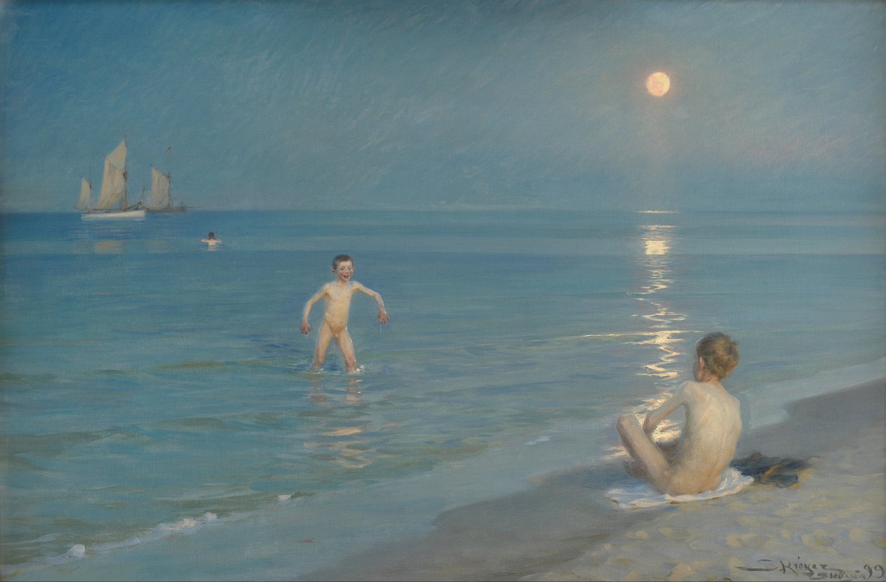 Meninos tomando banho em Skagen. Noite de Verão de Peder Severin Krøyer