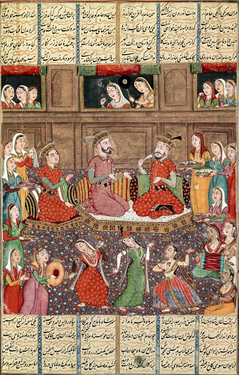 Uma recepção no Royal Court of Kabul, de Firdawsis Shahnama de Persian School