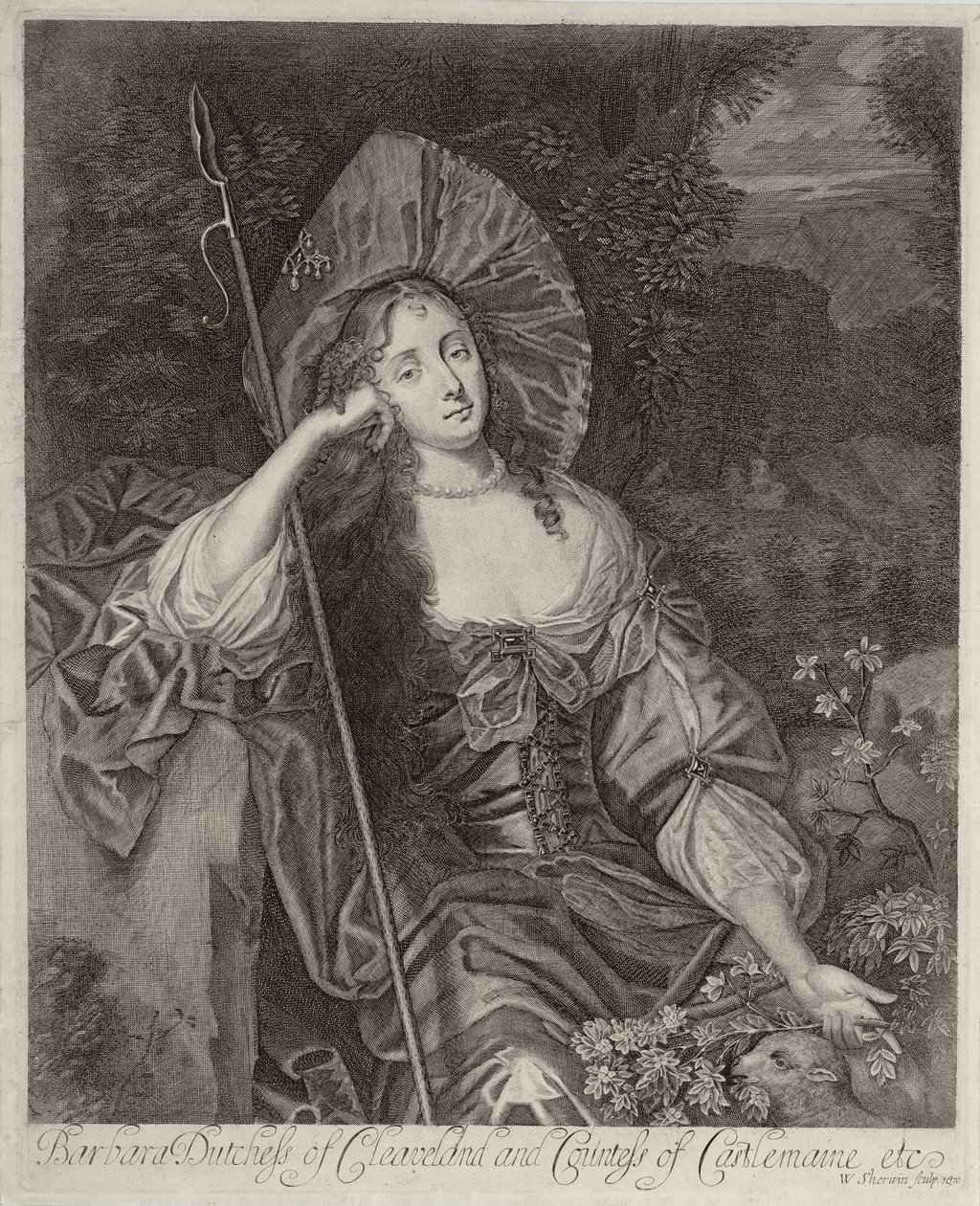 Barbara Duquesa de Cleaveland (1641-1709) como pastora gravada por William Sherwin (1645-1711), 1670 de Peter Lely