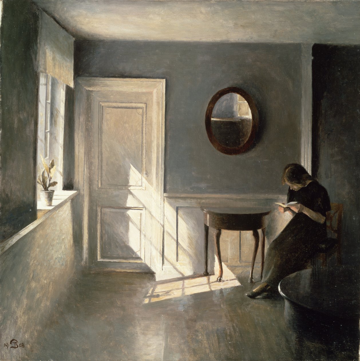 Menina lendo uma carta em um Interior, 1908 de Peter Vilhelm Ilsted