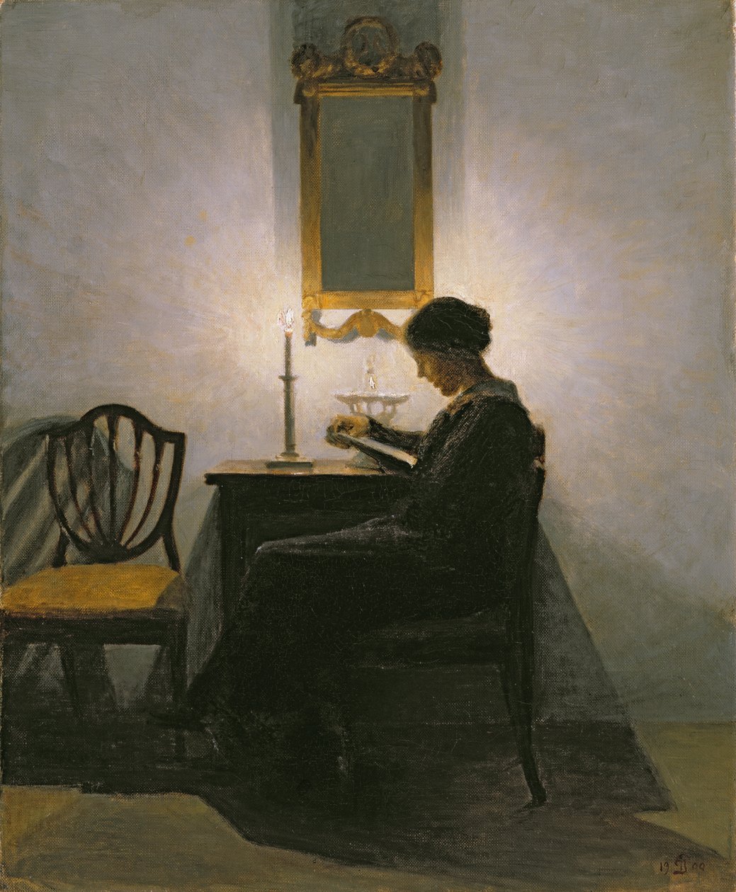 Mulher, leitura, à luz vela, 1908 de Peter Vilhelm Ilsted