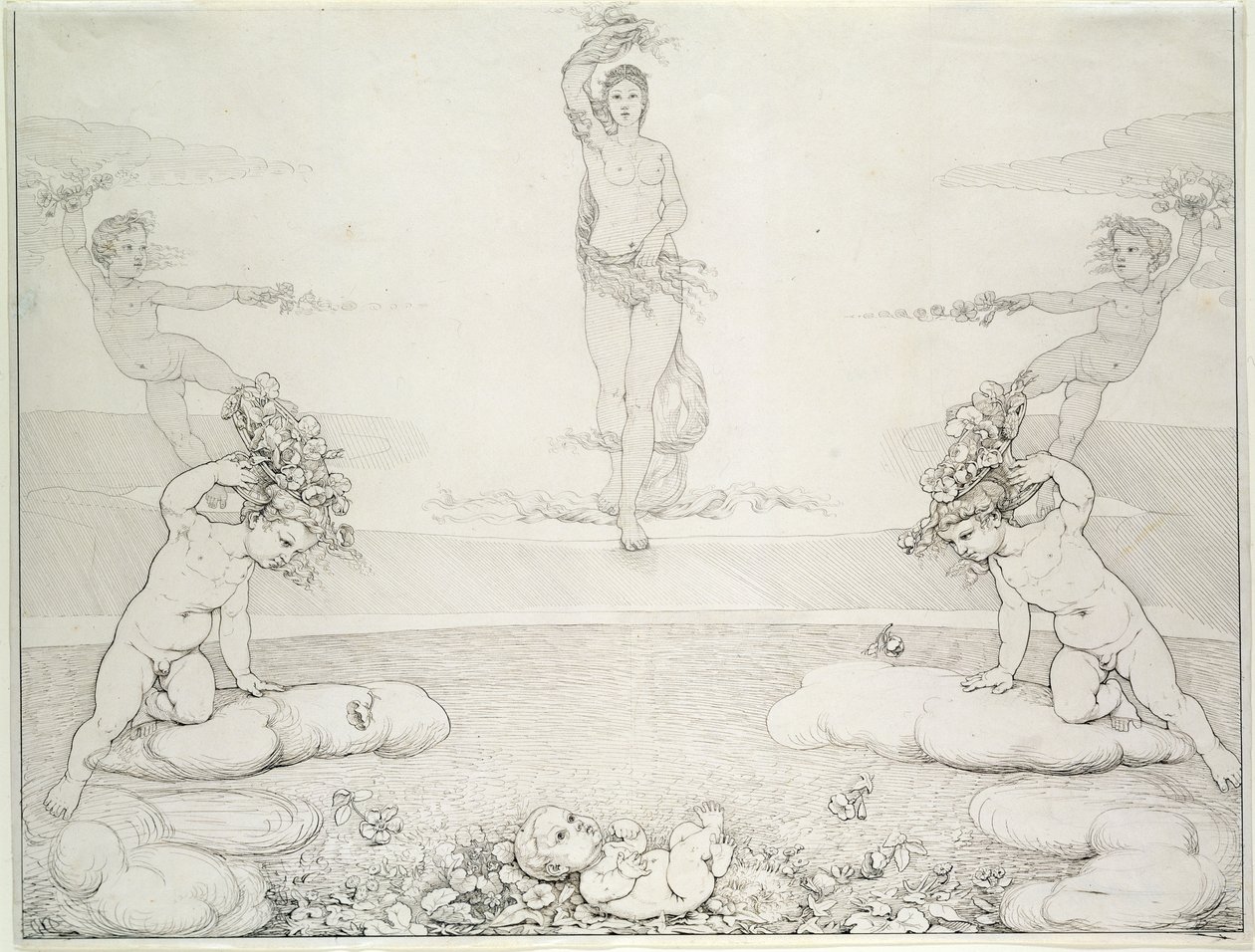 Manhã, 1807-08 (lápis e lavar no papel) de Philipp Otto Runge