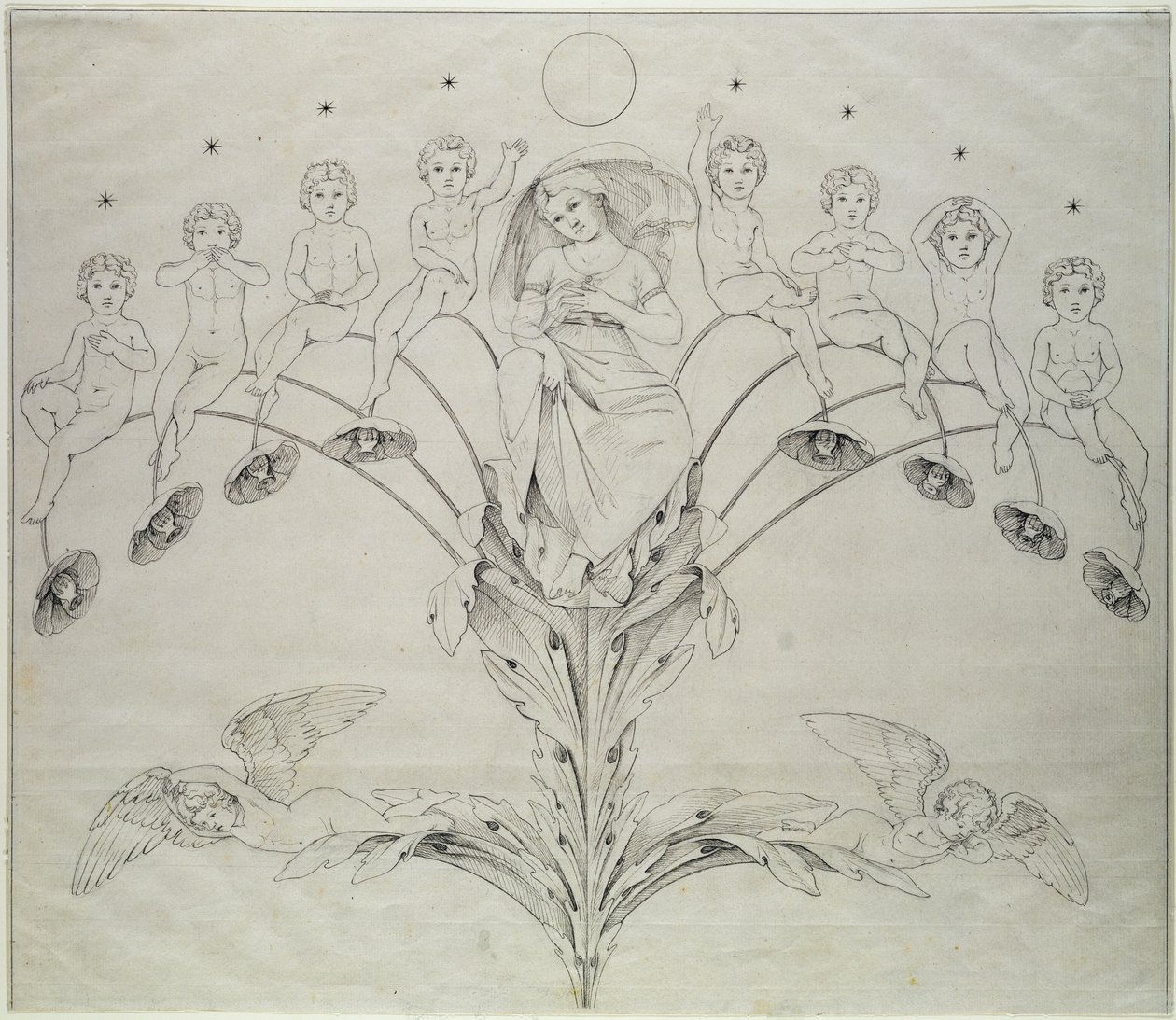 Noite, 1803 (tinta no papel) de Philipp Otto Runge