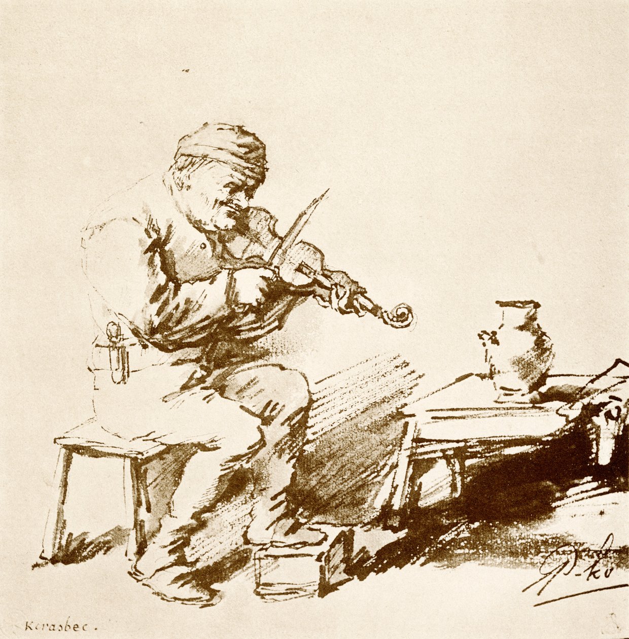 O violinista da aldeia de Phillips de Koninck