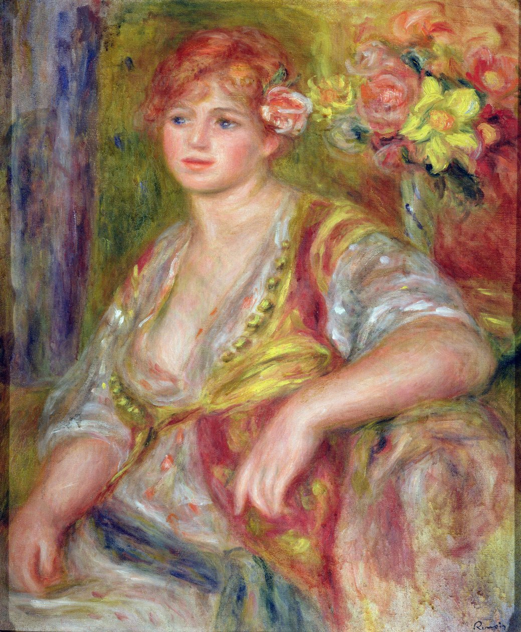 Mulher loira com uma rosa, c.1915-17 de Pierre Auguste Renoir