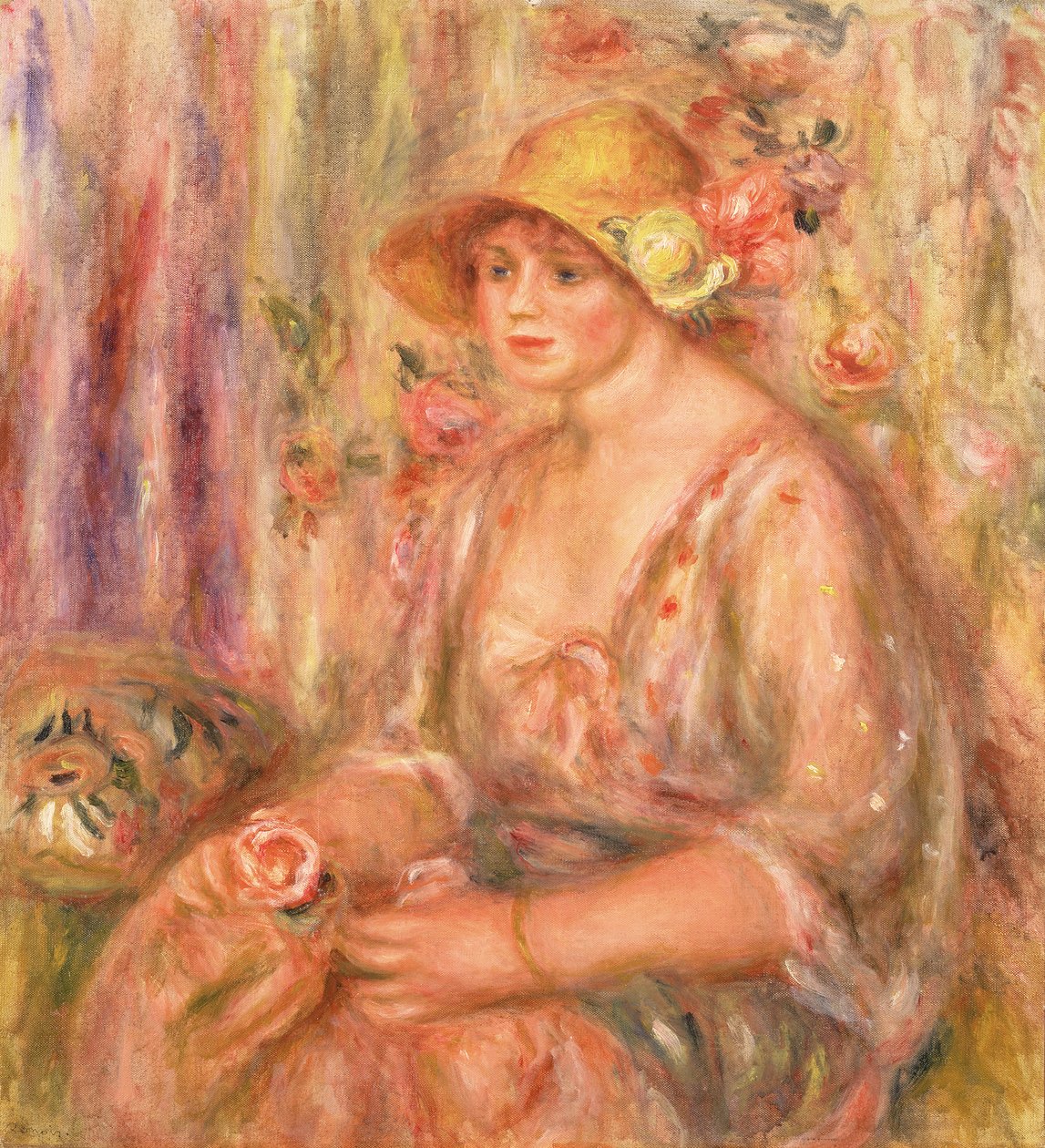 Mulher, em, vestido musselina, 1917 de Pierre Auguste Renoir