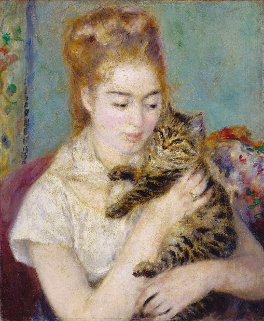 Mulher com um gato, c.1875 de Pierre Auguste Renoir