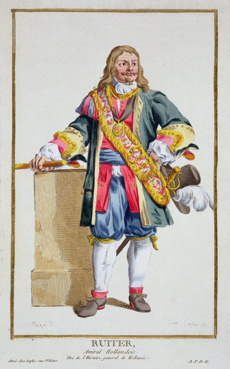 Vice-almirante Ruyter (1607-76), de Receuil des Estampes, representando Ranges and Dignites, seguindo o figurino de todas as nações existentes, publicado em 1780 (gravura colorida à mão) de Pierre Duflos