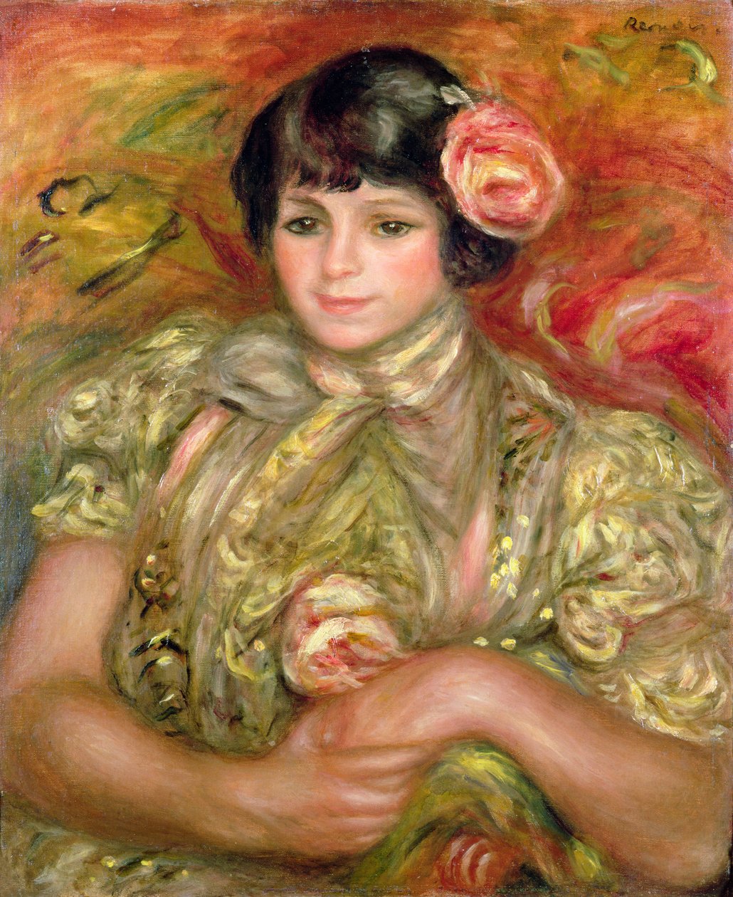 Mulher com uma rosa de Pierre Auguste Renoir