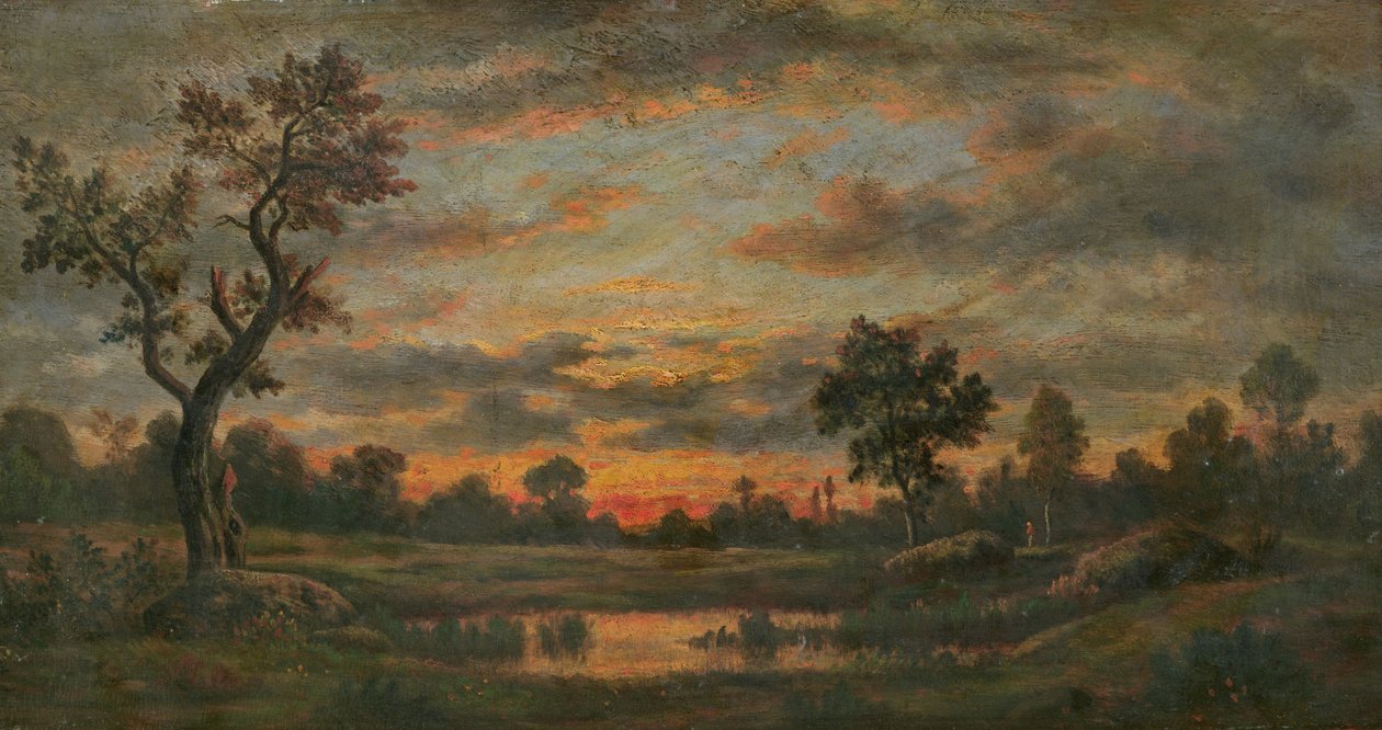 Paisagem ao pôr do sol de Pierre Etienne Theodore Rousseau