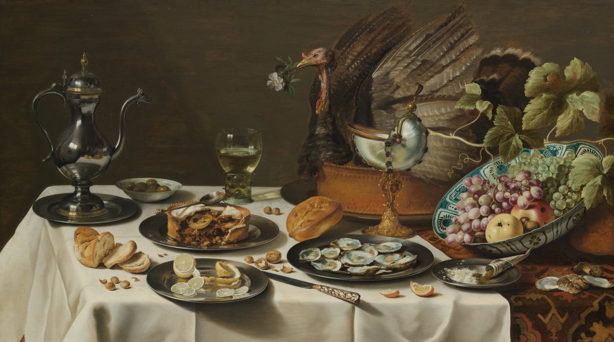 Ainda vida com torta de peru de Pieter Claesz