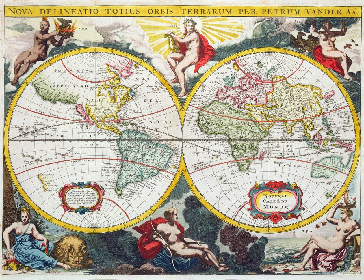 Mapa do mundo, início do século XVIII de Pieter Van der Aa