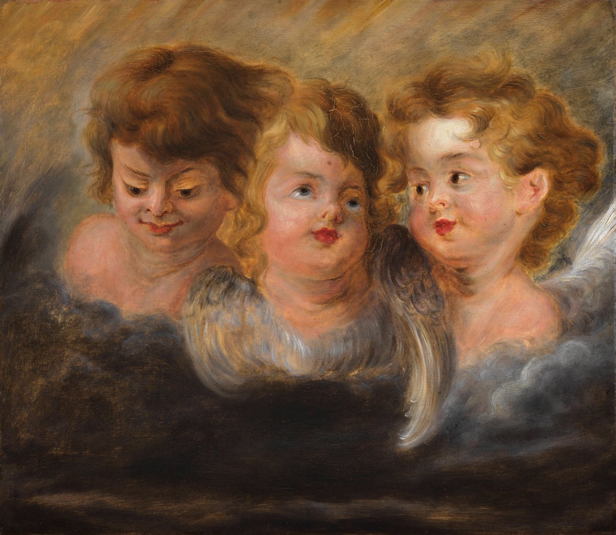 Três cabeças de anjo nas nuvens. de Pieter Paul Rubens