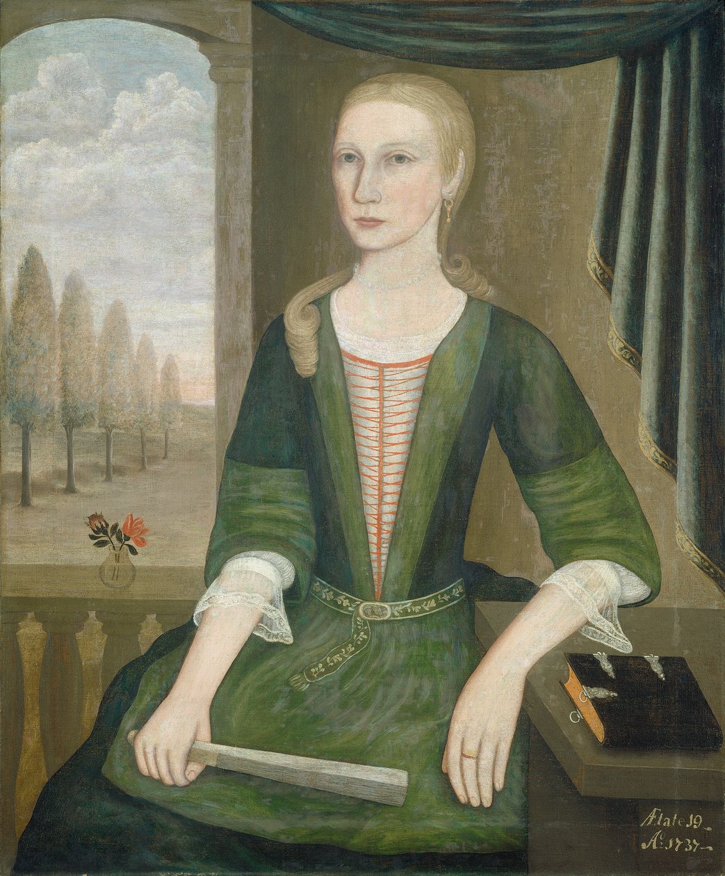 Moça com um leque, 1737. de Pieter Vanderlyn