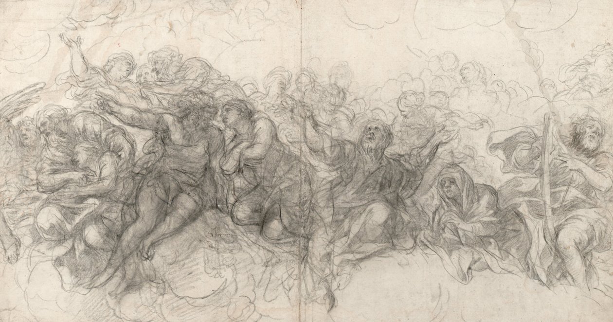 Abraão e Isaque, Adão e Eva, Noé e, à direita, Davi com uma harpa, 1647 de Pietro da Cortona