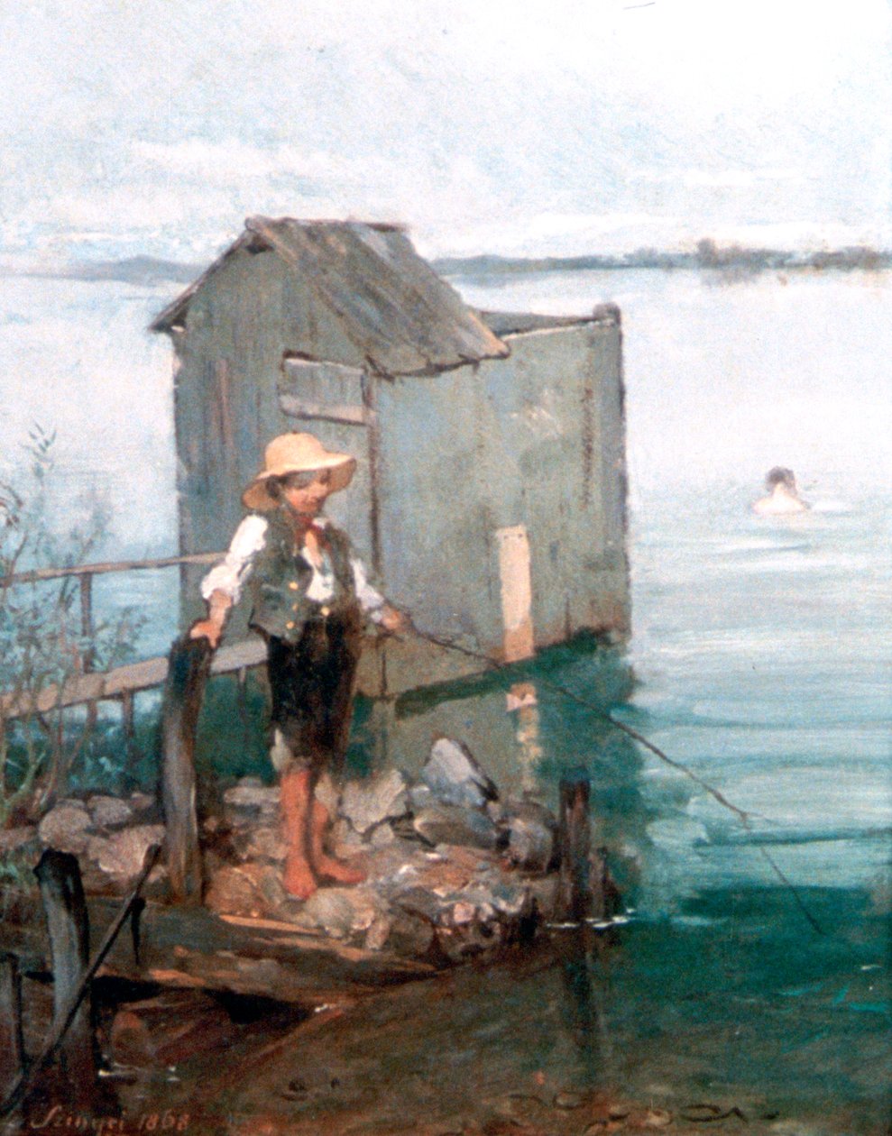 Cabana de banho com menino, 1868 de Pál Szinyei Merse