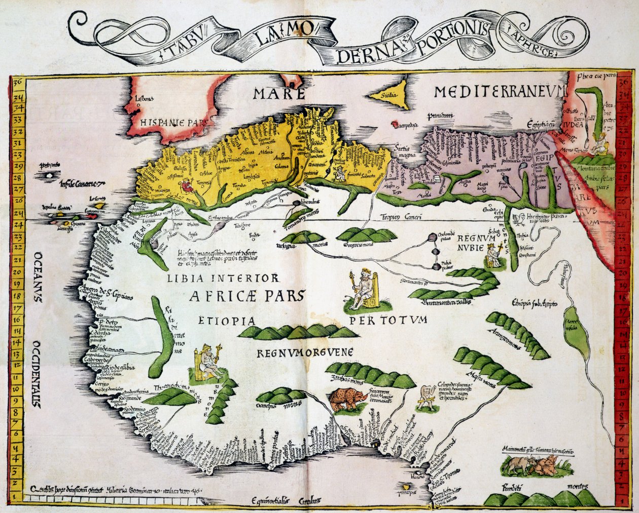 Mapa do Norte da África e África Ocidental, publicado em Estrasburgo em 1522 de Ptolemy