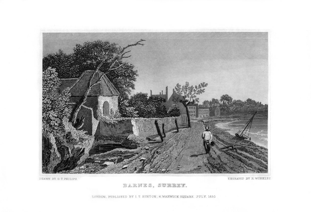 Barnes, Surrey, 1830. de R. Winkles