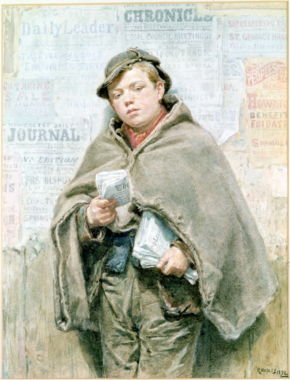 O jornaleiro (bodycolour) de Ralph Hedley