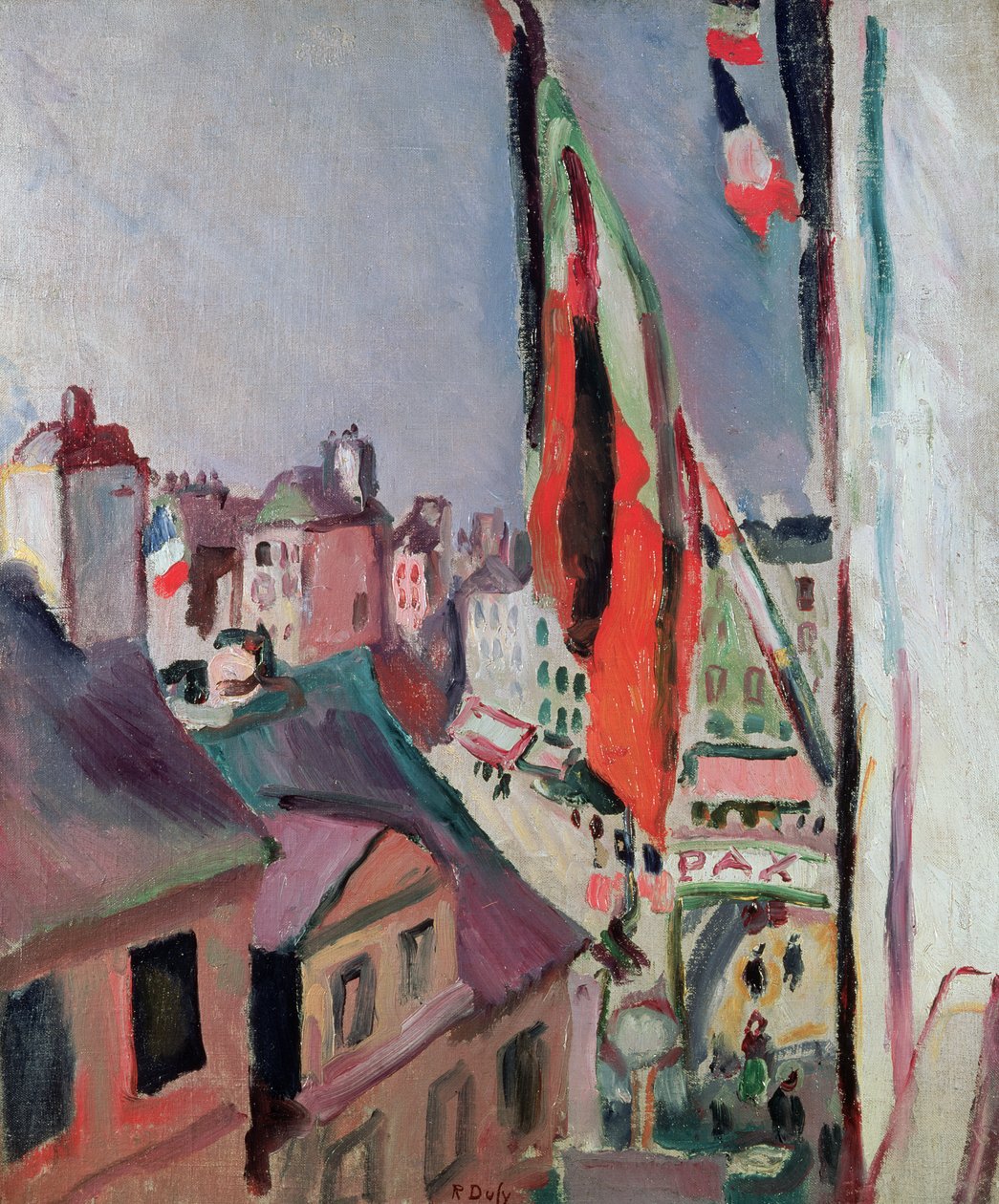 A rua decorada com bandeiras de Raoul Dufy