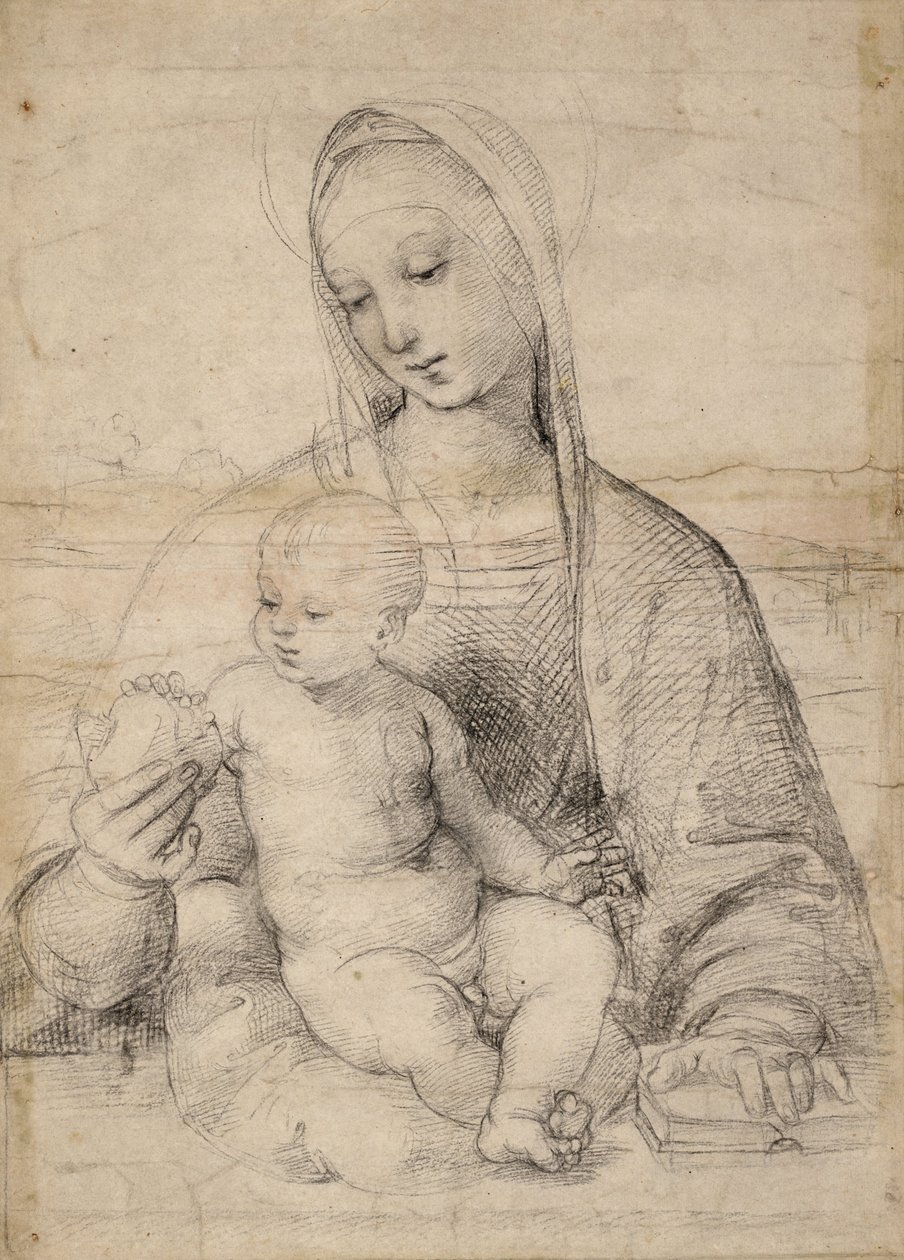 Madonna of the romã, c.1504 (giz cinza-preto) de Raphael