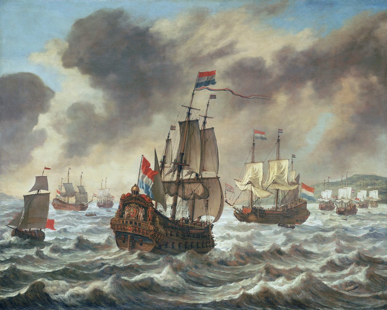 Antes da Batalha dos Downs, 21 de outubro de 1639, mostrando a Flagship &39;Amelia&39; de Tromp de Reinier Nooms