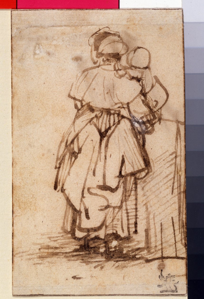 Mulher, criança, dela, colo, c.1640 de Rembrandt van Rijn